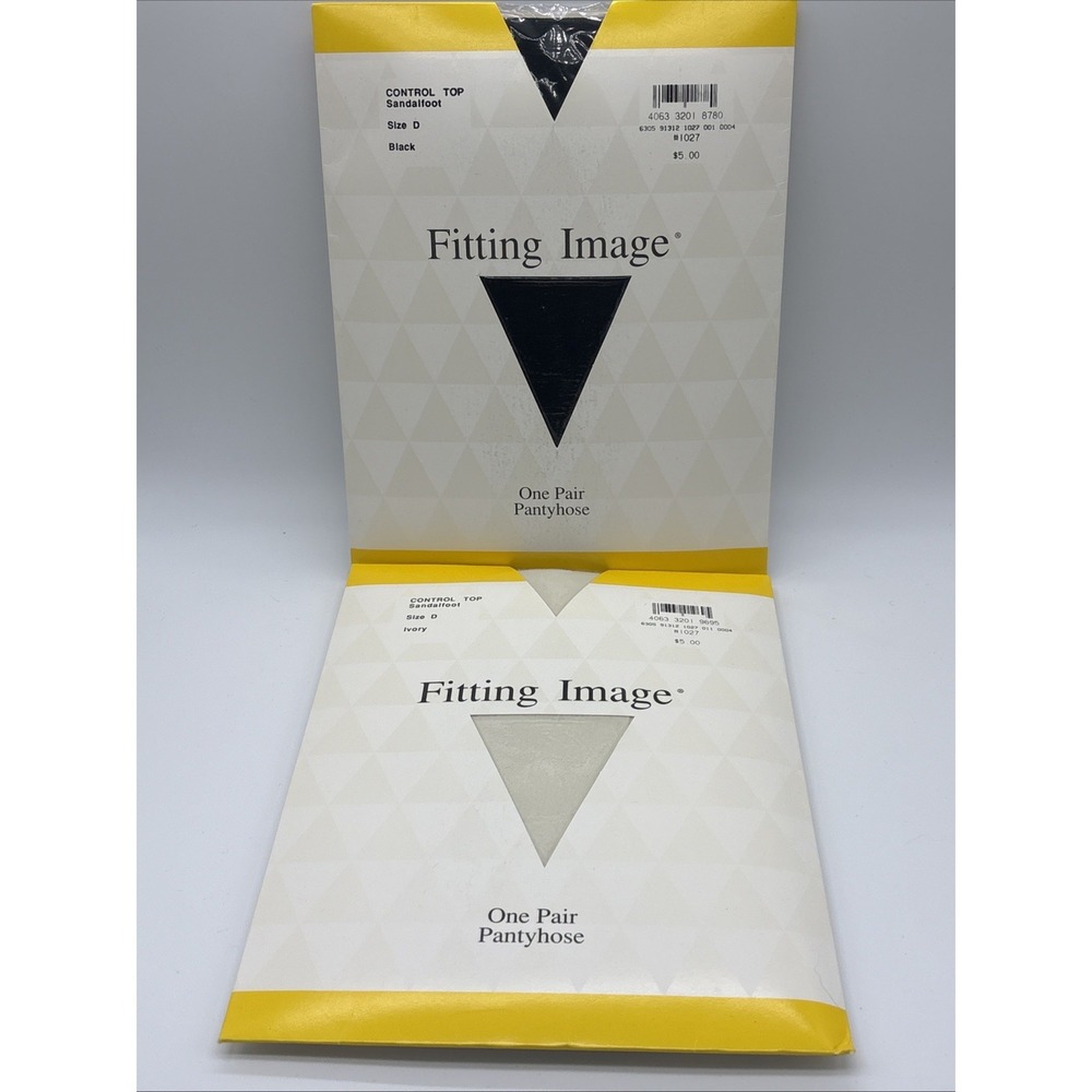 VTG FITTING IMAGE Nylons Control Top Sandalfoot Pantyhose Size D Black & Ivory